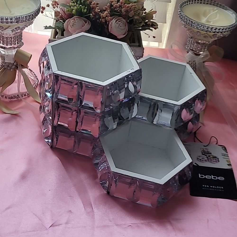 bebe Pen Holder White with stones NWT